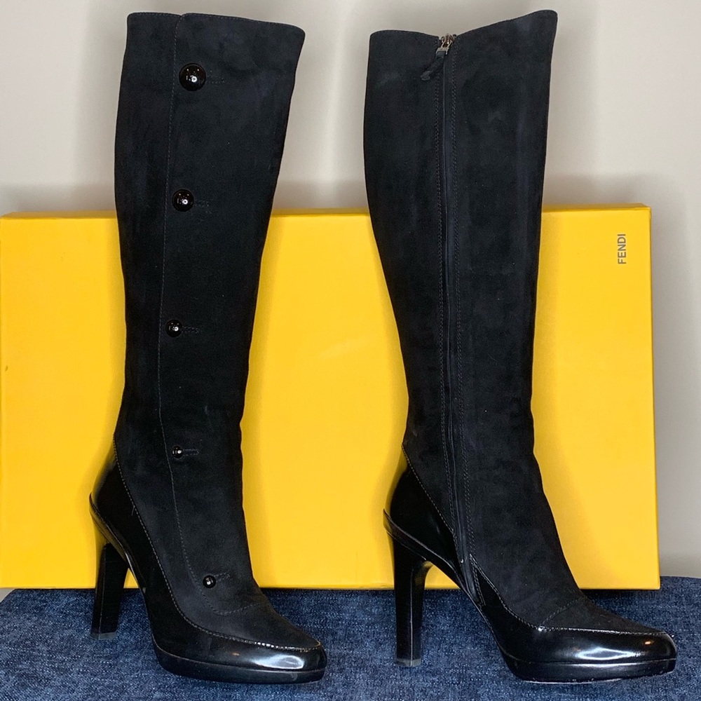 FENDI BLACK SUEDE TALL BOOTS